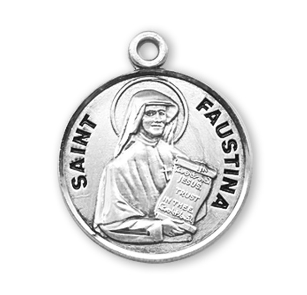 Patron Saint Maria Faustina Round Sterling Silver Medal