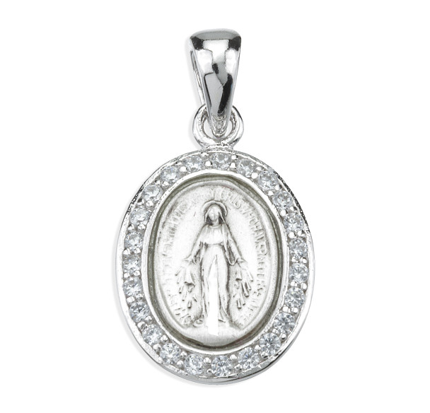 Sterling Silver Crystal Cubic Zirconia "CZ" Miraculous Medal