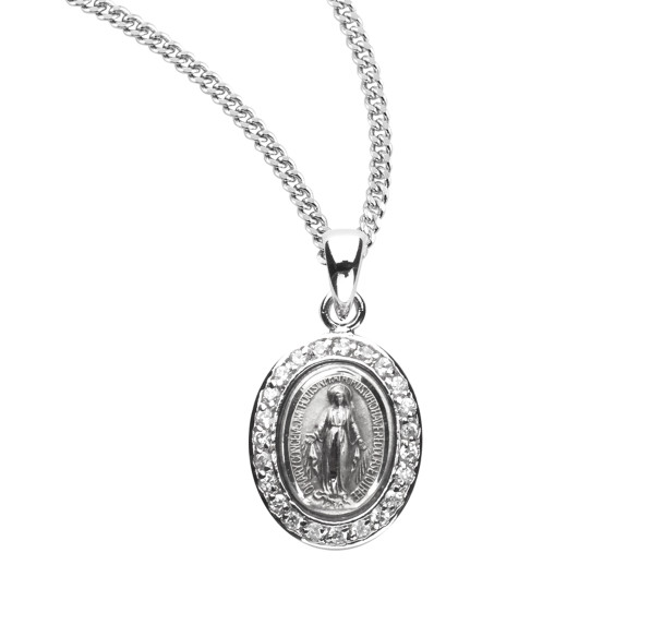 Sterling Silver Crystal Cubic Zirconia "CZ" Miraculous Medal