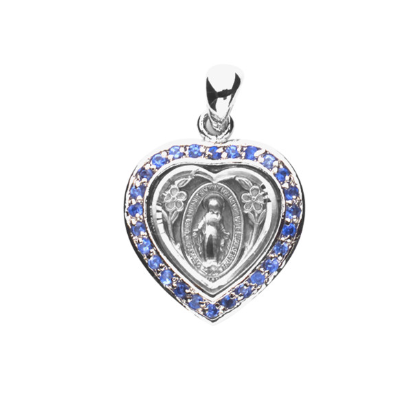 Sterling Silver Sapphire Cubic Zirconia "CZ" Miraculous Medal Sterling Silver Sapphire Cubic Zirconia "CZ" Miraculous Medal