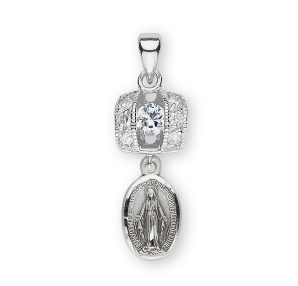 Sterling Silver Miraculous Medal with Cubic Set Zirconia's "CZ's"