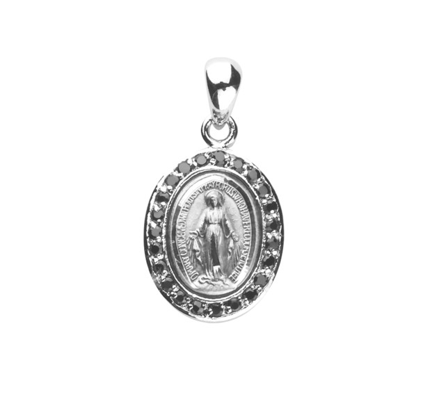 Sterling Silver Jet Black Cubic Zirconia "CZ" Miraculous Medal Sterling Silver Jet Black Cubic Zirconia "CZ" Miraculous Medal