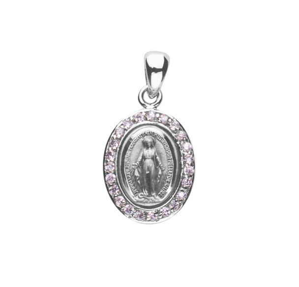 Sterling Silver Pink Cubic Zirconia "CZ" Miraculous Medal