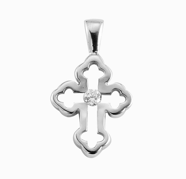 Sterling Silver Single Set Crystal Cubic Zirconia's "CZ's" Cross