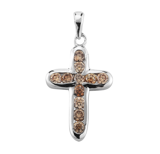 Sterling Silver Champagne Crystal Cubic Zirconia's "CZ's" Cross