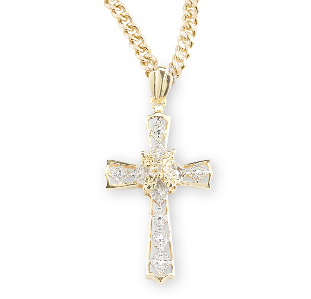 Gold Over Sterling Silver Crystal Cubic Zirconia "CZ" Cross Pendant