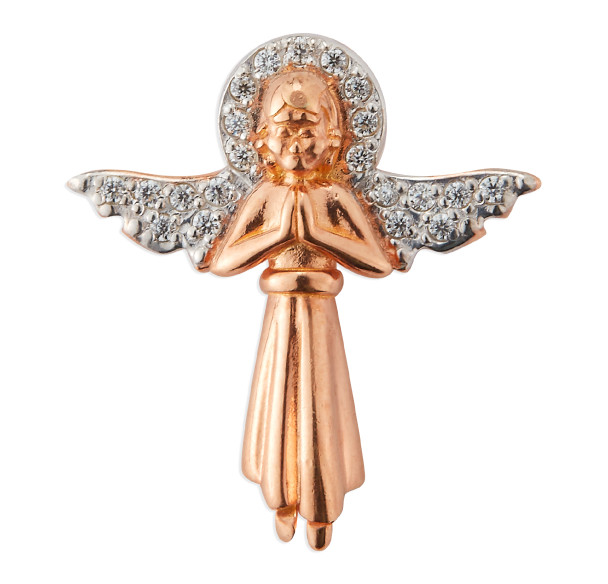 Rose Gold Over Sterling Silver Angel Pendant with CZ Wings