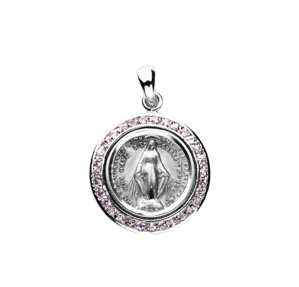 Sterling Silver Round Miraculous Pink Cubic Zirconia "CZ's" Pendant