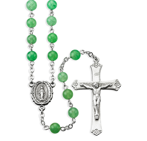 6mm Adventurine Gemstone Bead Rosary made with Genuine Pewter Crucifix and Centerpiece