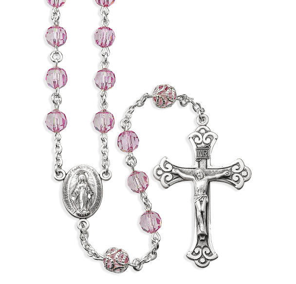 7mm Pink Czech Crystal Beads with Double Capped O.F. Beads 7mm Pink Czech Crystal Beads with Double Capped O.F. Beads