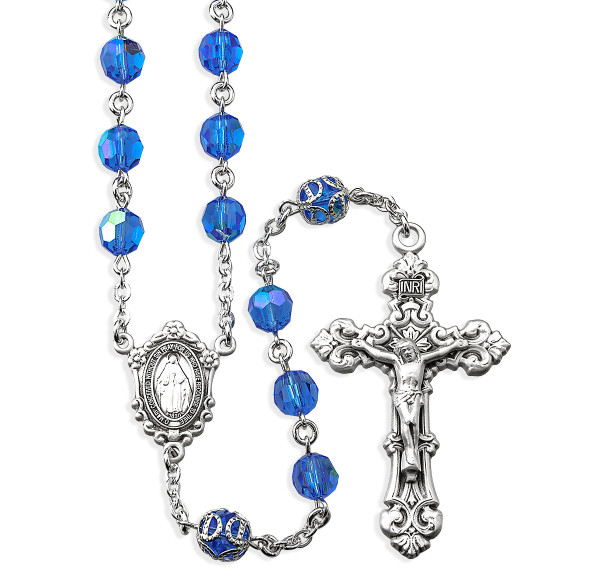 7mm Sapphire Czech Crystal Beads with Double Capped O.F. Beads 7mm Sapphire Czech Crystal Beads with Double Capped O.F. Beads