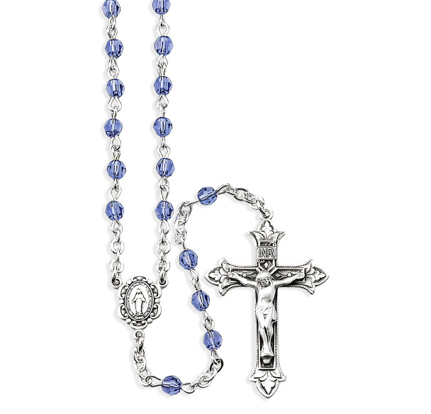 Sterling Silver Rosary Hand Made with finest Austrian Tanzanite Crystal Faceted Beads by HMH