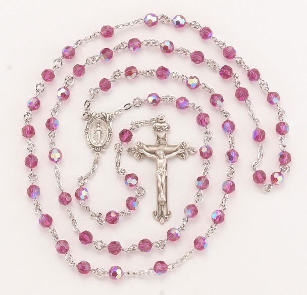 Rosary Sterling Crucifix and Centerpiece Created with finest Austrian Crystal 6mm Faceted Round Fuchsia Beads by HMH Rosary Sterling Crucifix and Centerpiece Created with finest Austrian Crystal 6mm Faceted Round Fuchsia Beads by HMH