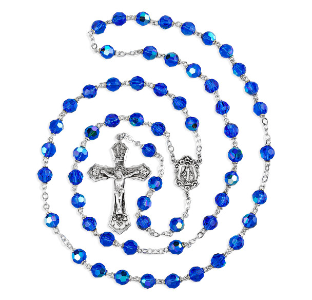 7mm Bermuda Blue Crystal Czech Aurora Beads