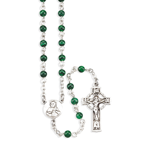 Genuine Malachite Rosary Sterling Crucifix and Centerpiece
