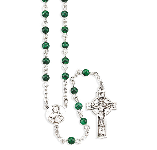 Genuine Malachite Rosary Sterling Crucifix and Centerpiece Genuine Malachite Rosary Sterling Crucifix and Centerpiece