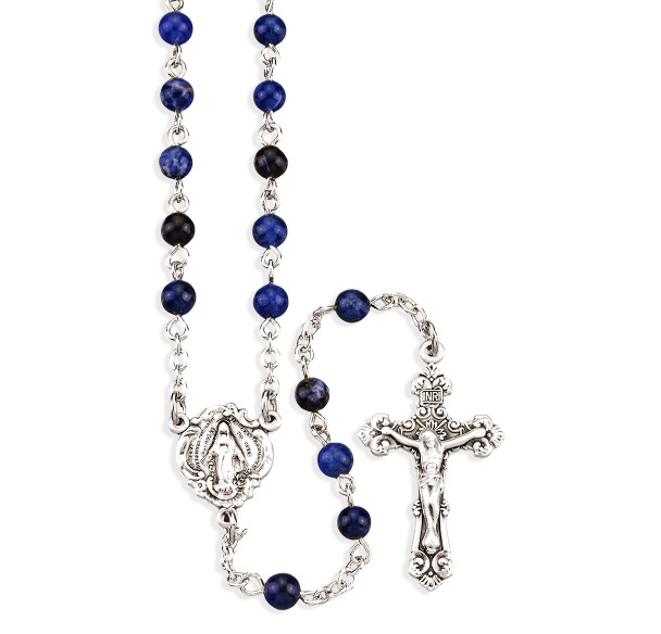Genuine Sodalite Stone Rosary Sterling Crucifix and Centerpiece