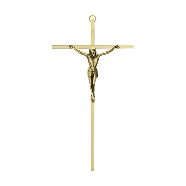 Antique Brass Finish Slim Line Crucifix - 10 inches
