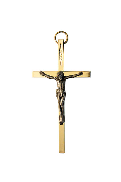 Brass Crucifix W Silver Corpus 4 inch
