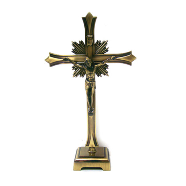 Crucifix With Base Bronze Tone 9in