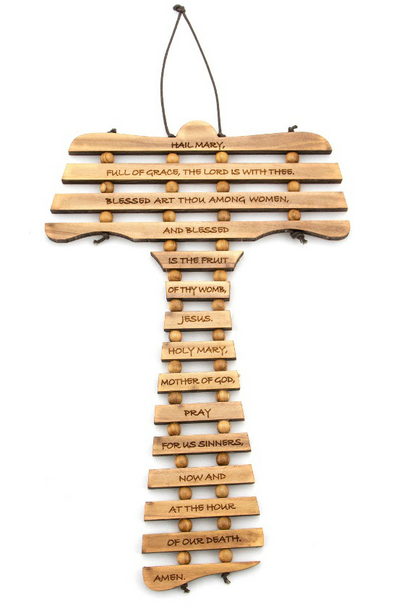 Olive Wood Tau Cross - Hail Mary Prayer - English Olive Wood Tau Cross - Hail Mary Prayer - English