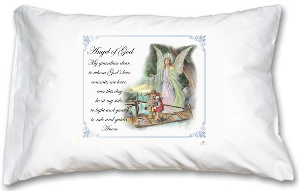 Guardian Angel Blue Border Pillow Case - English Prayer Guardian Angel Blue Border Pillow Case - English Prayer