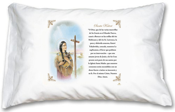 St. Kateri Tekakwitha Pillow Case - Spanish Prayer St. Kateri Tekakwitha Pillow Case - Spanish Prayer