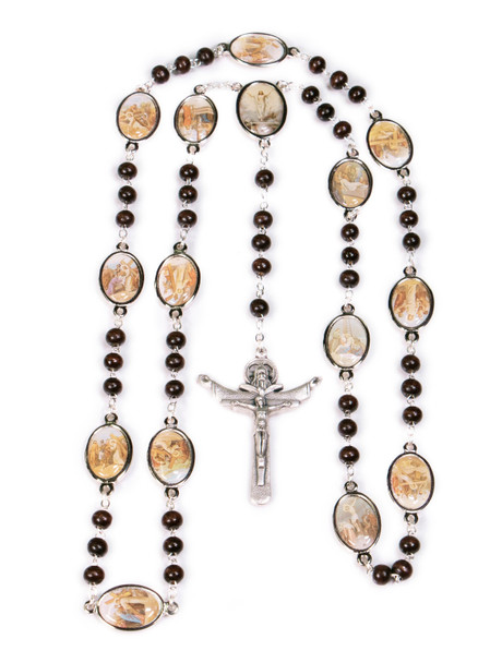 Stations Of The Cross Rosary - Olive, Black, Brown Wood