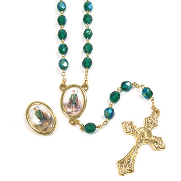 Saint Patrick Crystal Rosary with Lapel pin