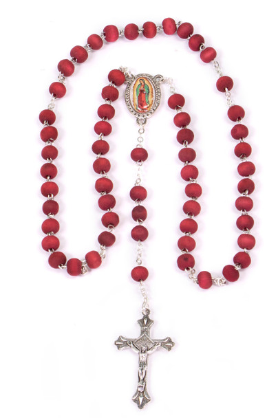 Our Lady of Guadalupe Rosary - Rose Petal Wood Scented Beads (October Birthstone)