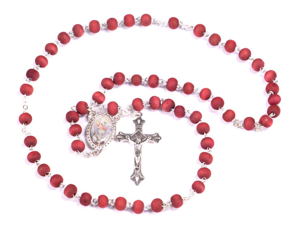 St. Michael Rosary - Rose Petal Wood Scented Beads (October Birthstone) - Out of Stock