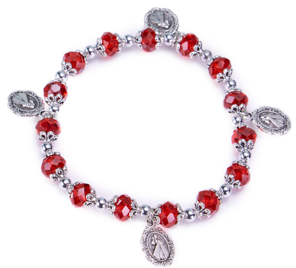 Divine Mercy Rosary Bracelet Ruby Red Crystal (July Birthstone)