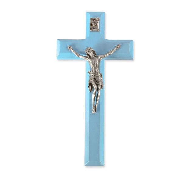 Blue Wood Crucifix, 7"