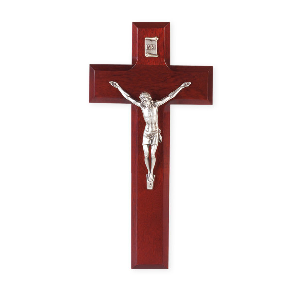 Dark Cherry Wood Wall Crucifix, 11"