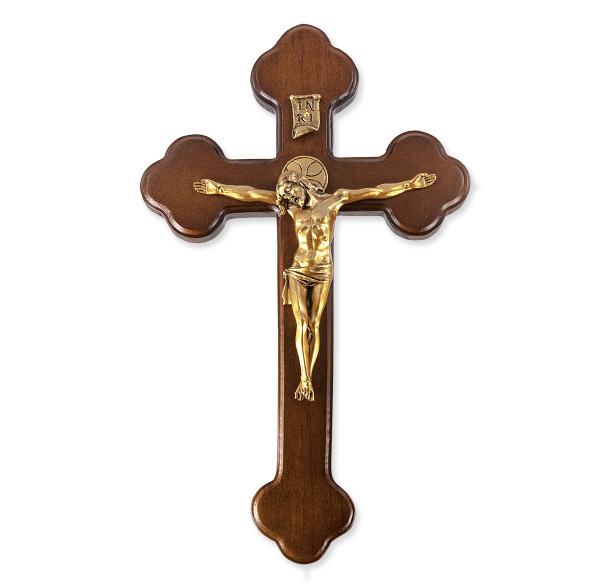 Walnut Wood "Latin Style" Wall Crucifix, 10"