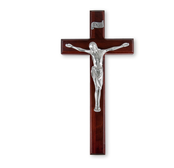 Dark Cherry Wood Wall Crucifix, 12"