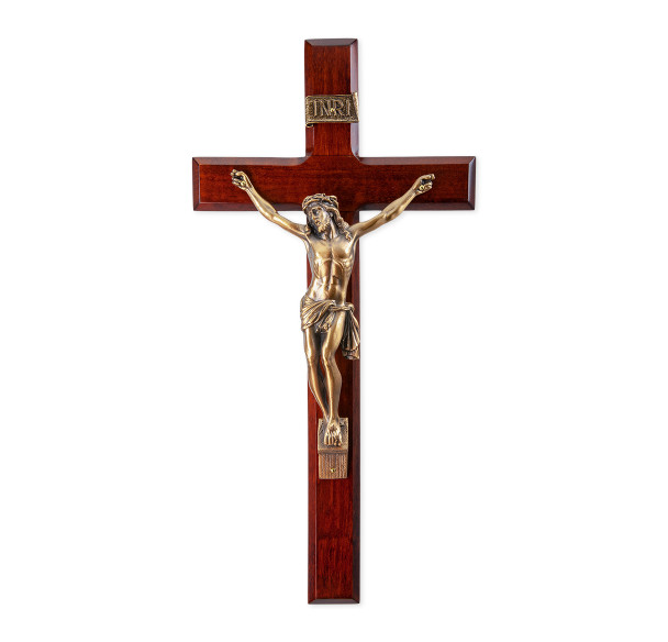 Dark Cherry Wood Wall Crucifix, 13"