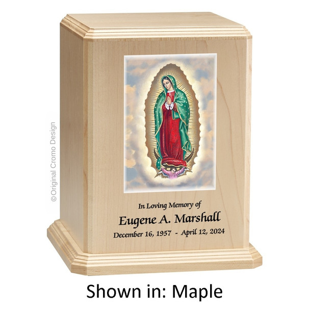 Our Lady of Guadalupe Maple Wood Urn 