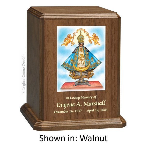 Our Lady of San Juan de Lagos Walnut Wood Urn 