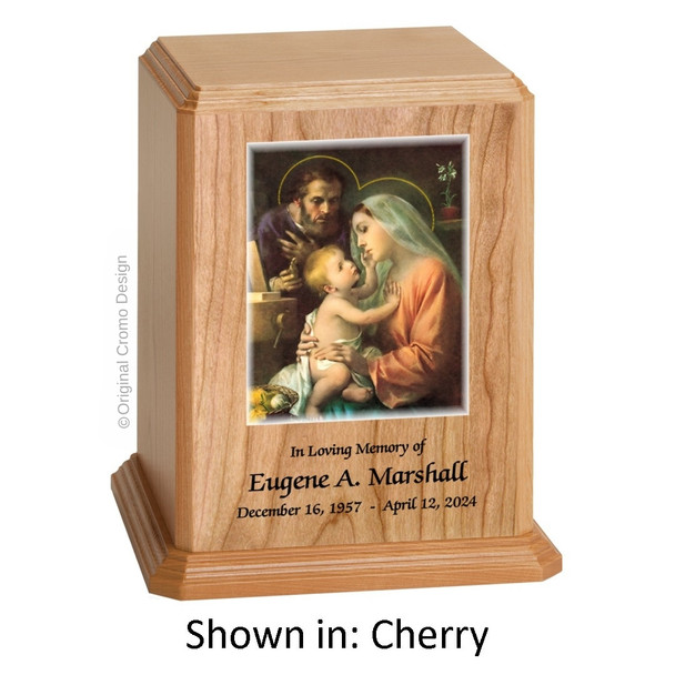 Holy Family Cherry Wood Urn  Holy Family Cherry Wood Urn