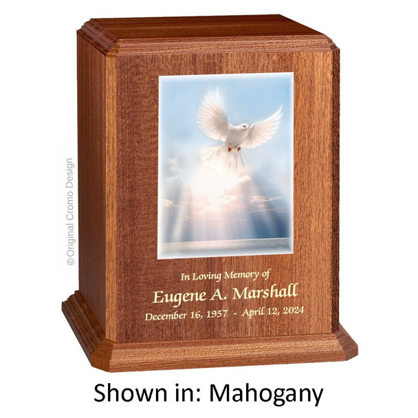 White Dove Mahogany Wood Urn 