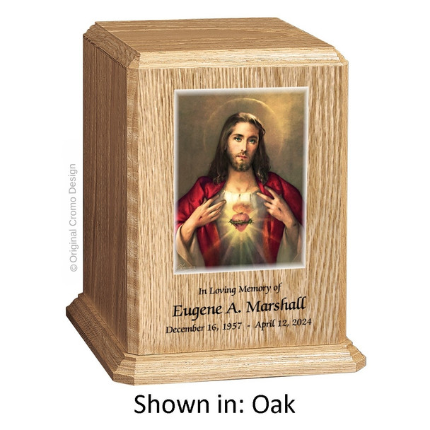 Sacred Heart of Jesus Oak Wood Urn 