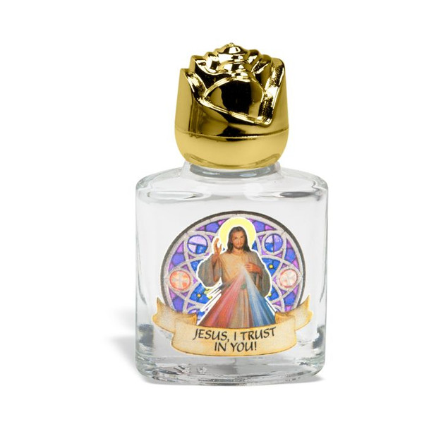 Divine Mercy Holy Water Bottle with Gold Rose Cap