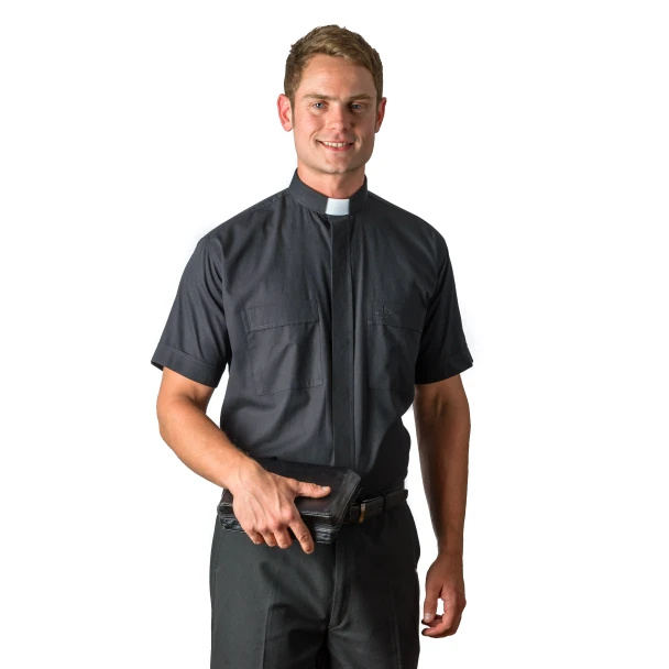 Clergy Shirt / Short Sleeve Black Tab - Cotton Rich