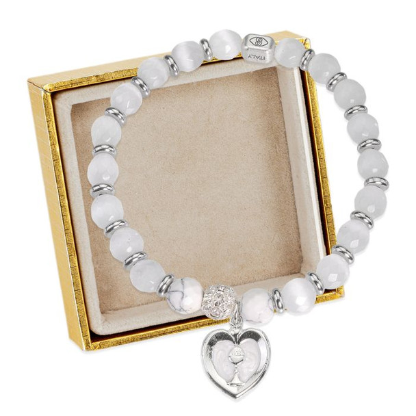 White Cat's Eye and Howlite Bead Stretch Bracelet