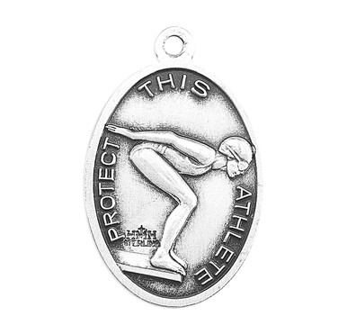 Saint Christopher Oval Sterling Silver Female Swimming Athlete Medal ...