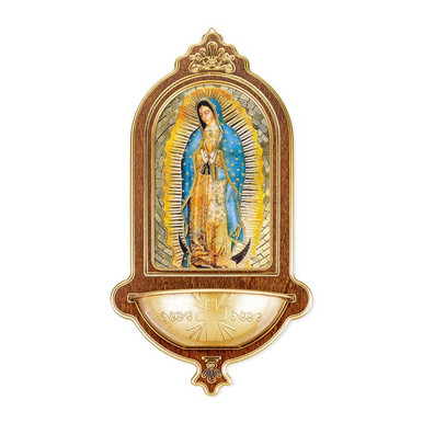 Our Lady of Guadalupe Wooden Gold Foil Mosaic Water Font.