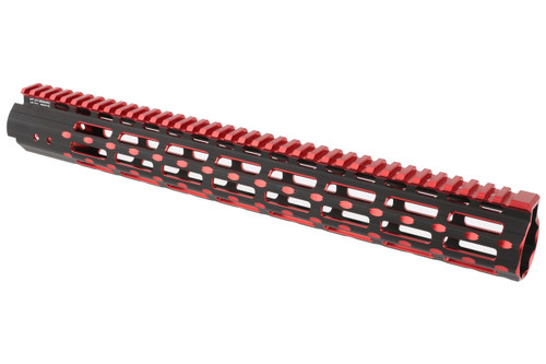 UTG PRO MODEL 4/15 SUPER SLIM FREE FLOAT RAIL SYSTEM (M-LOK, BLACK/RED, 15'')