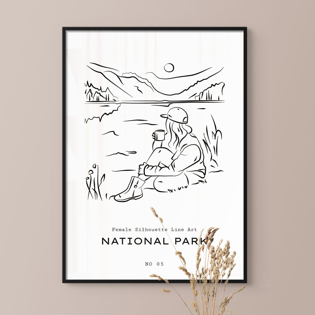 National Park, Female Silhouette Line Art No. 05