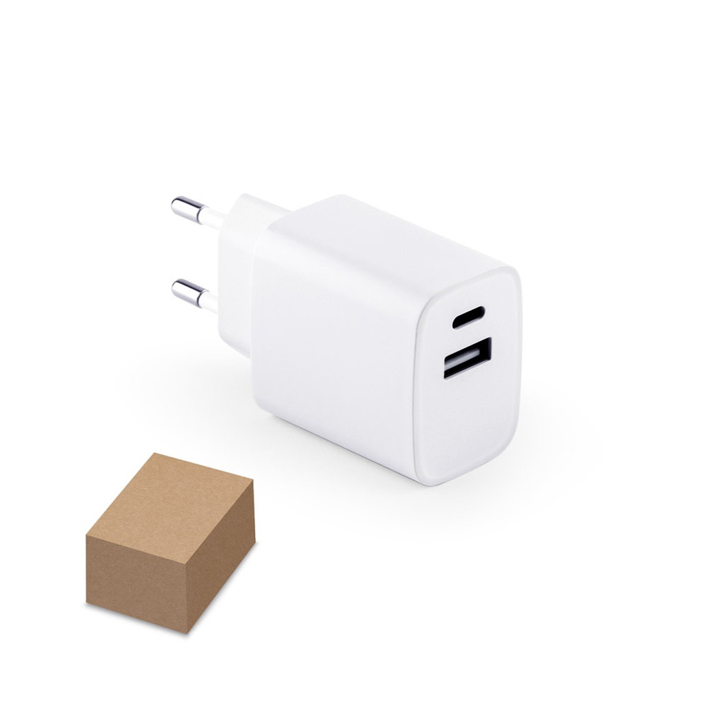 WEGENER. Προσαρμογέας ρεύματος με θύρα USB-A 18W και USB-C 20W σε 100% rABS